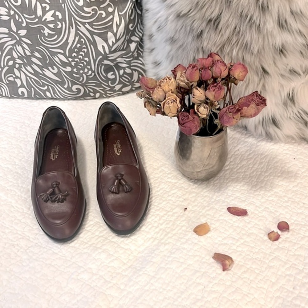 Brown Leather Tassel Loafers Slip On Almond Toe Comfort by Rockport Sz 5.5